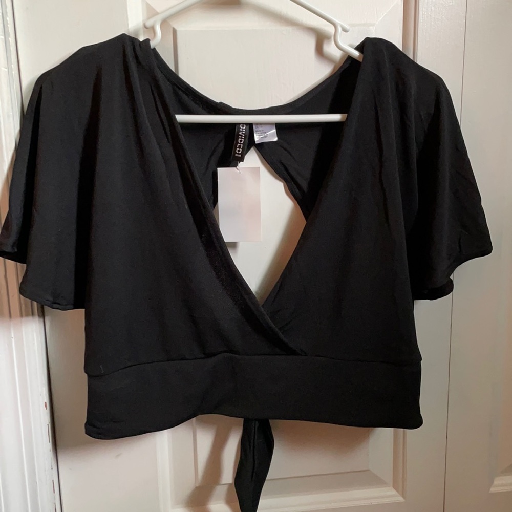 Black open back crop